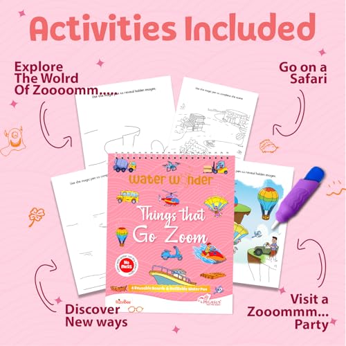 Image of Reusable Magic Water Coloring Book For Kids, Educational Fun Time for Kids, Mess-Free Art with Quick Dry Technology (Vehicles Theme | 4 Reusable Coloring & Activity Boards | 1 Refillable Water Pen)