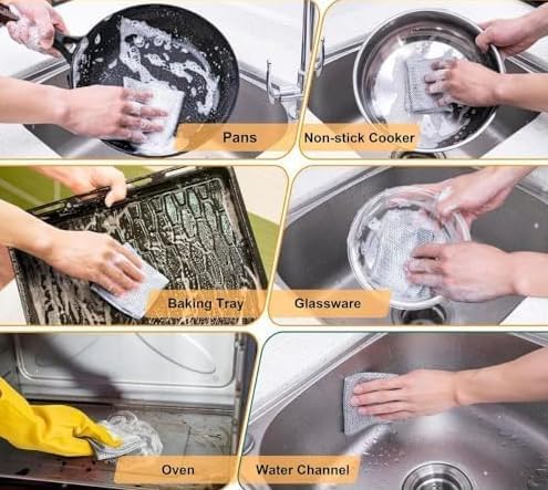 Image of PRANT Non-Scratch Dish Wash Cloth (Pack of 20), Steel Wire Dishwashing Rags for Wet and Dry Stainless Steel Scrubber Non-Scratch Wire Dishcloth for Washing Dishes Sinks Counters (20)