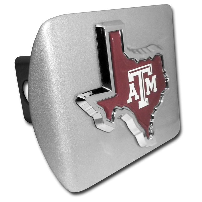 Texas A&M State Shape Color Emblem on Brushed Chrome Hitch Cover