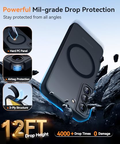 Image of CANSHN Designed for Samsung Galaxy S22 Case [Full Camera Protection] [Compatible with MagSafe] Translucent Matte Shockproof Protective Phone Cover 6.1 Inch - Black
