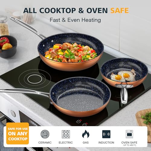 Nuwave 3-Piece 8”, 10”, 12” Forged Lightweight Frying Pan Set, G10 Healthy Duralon Blue Ceramic Ultra Non-Stick, Ergonomic Stay-Cool Handles, Induction-Ready & Works on All Cooktops - Image 6