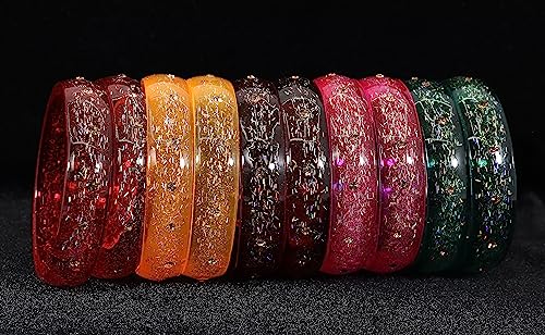 Image of NMII Glass with Glitter and Feather Design Glossy Finished Multicolor Kada Set For Girls and Women