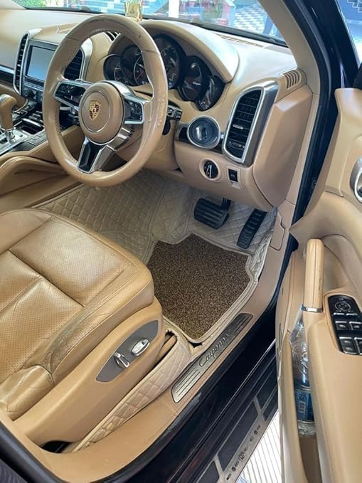 Image of Auto Ride 7D Luxury Car Mats for Mg Hector Plus (7 Seater)| Ultra-Premium PU Leather | Waterproof, Dustproof & Anti-Slip | Custom Fit All-Weather Floor Mats | Color : Beige