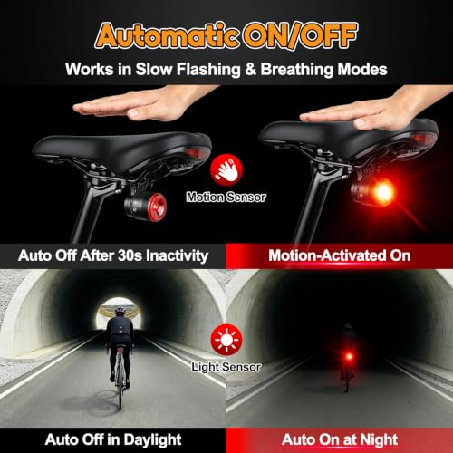 Image of NineLeaf Smart Brake Sensing Rear Bike Lights, Bicycle Tail Light, Bike Lights for Night Riding, Auto On /Off, 300 Lumen 220Adjustable Angle 1000M Viewable Range IP65 Waterproof USB-C Rechargeable
