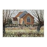 ANFOTCM Pauline Plummer (b.1933) – Gerahmtes Öl-, St. Andrews Church, Redlingfield, originelles antikes Vintage-Poster, für Zimmer, Ästhetik, Leinwand, Wandkunst, Poster und Druck, 60 x 90 cm