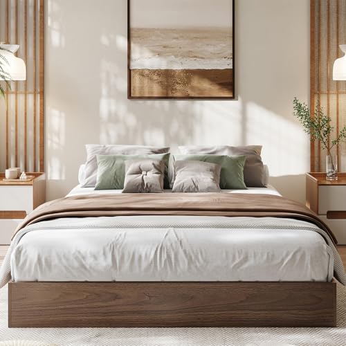 Image of GarveeHome California King Wood Platform Bed Frame,Wooden Bed Frame Without Headboard, Wood Slat Support,No Box Spring Needed, Easy Assembly