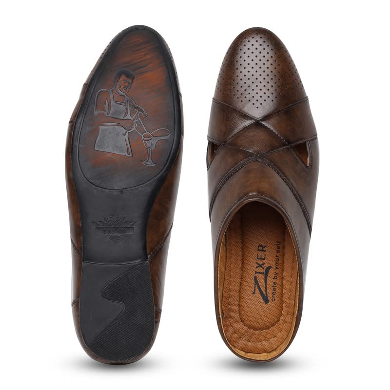 Image of Zixer Summer Urban Men's Shoes Luxury Synthetic Leather Mule Loafers Men's Shoes Handmade Ultra Premium Lightweighted Daily Easy Wear Open Back Half Cut Trending Classic Slip On Shoes for Men