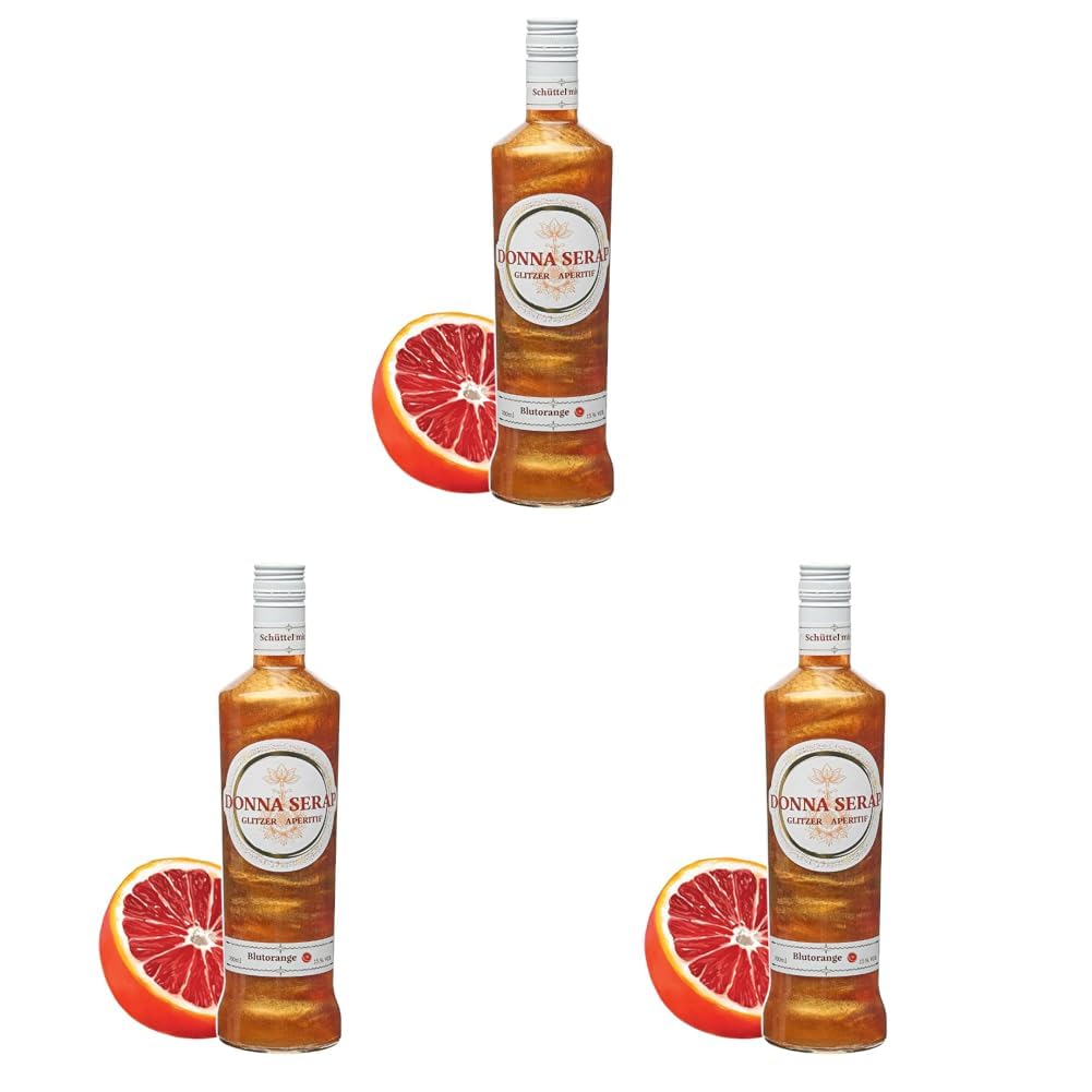 Donna Serap | Aperitivo |Glanzvolle Glitzermomente im Glas | Funkelnder Genuss Blutorange | Glitter Spritz | 700ml | 15% Vol. (Packung mit 3)