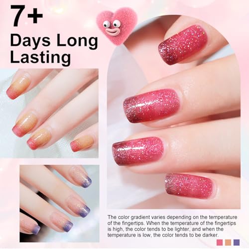 Color Changing Nail Polish - Temperature Colour Change Nail Varnish Set - Quick Drying Long-Lasting Nail Polishes - Nail Art Design at Home - No Bake Pink Purple Blue nail polish Breathable - Image 3