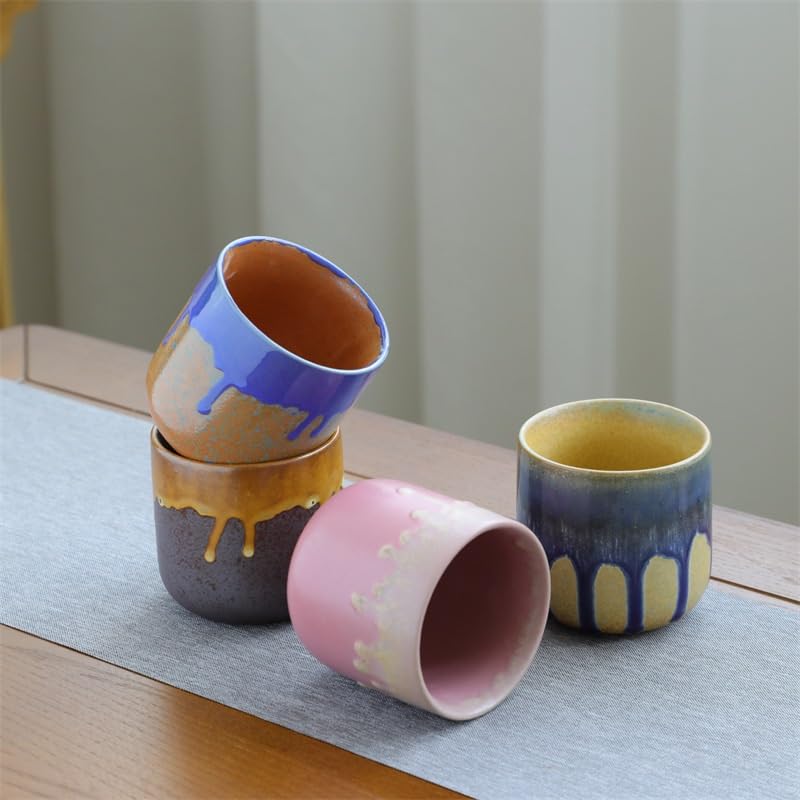 Ceramiczny kubek do matchy w stylu retro, kamionkowy kubek o małej pojemności, do herbaty i kawy, stylowy zestaw kubków z zaparzaczem - idealny dla miłośników herbaty i dekoracji domu - unikalny