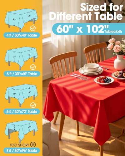 Image of Niuara Red Polyester Table Cloth, 6 Pack, 60 x 102 in | Rectangle, 5 ft Tables, Washable, Wrinkle Resistant, Heat-Proof, Weddings Parties