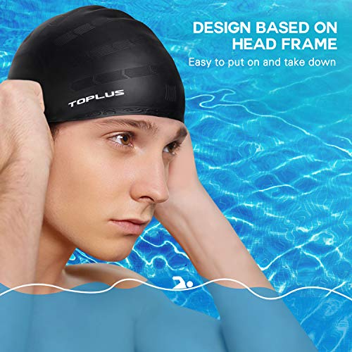 image for Toplus Swim Cap, Durable Silicone Swimming Cap Cover Ears, 3D Ergonomi