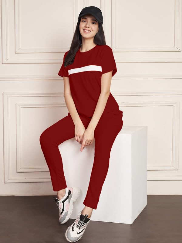 Image of DTR FASHION Polyester Blend Front Taped Tracksuit | Night Wear Suit For Women
