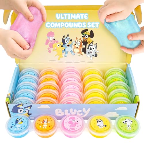 Image of Bluey Ultimate Compounds Set, 25 Pack of Scented Glitter Slime, Resealable Containers with Stickers, Birthday Bulk Slime Party Favors, Sensory Toys, Goodie Bags Stuffers for Kids