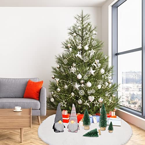 Faux Fur Christmas Tree Skirt 48 Inches, White Plush Skirt for Merry Christmas Party Christmas Tree Decoration, White Christmas Tree Skirt