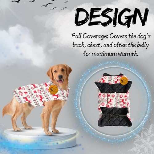 Image of Sage Square Winter Coloured Dog Coat - All-Weather Protection, Windproof, Waterproof Cozy Fleece Lining, Adjustable Straps, Durable, Stylish, Comfortable, Jacket (Red Dear Print, XX-Large)