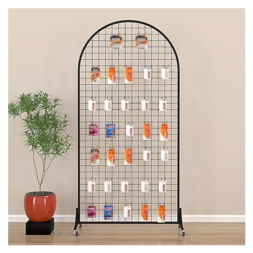 Expositor de pared con paneles de rejilla blanco de 80x160 cm con base en T móvil