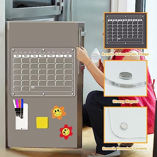 LAMPPE Calendário magnético transparente para geladeira, quadro de acrílico apagável a seco 35,5 x 3