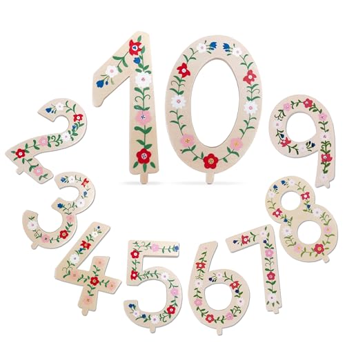 Holzzahlen 0-9 im exklusiven Set, Geburtstagszahlen aus hochwertigem Holz für stilvolle Dekorationen bei Geburtstagen und Hochzeiten, liebevoll gestaltete Zahlen aus Holz