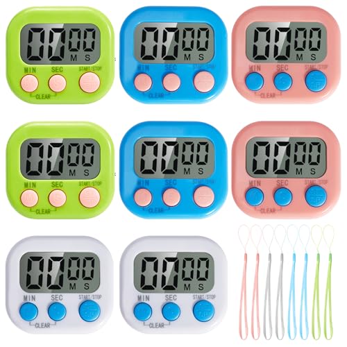 Bafeil 8-Pack Digital Timer Kitchen Timers for Cooking Electronic Countdown Clock Loud Alarm Magnetic Back Count Up Minute Seconds Count Up for Children Classroom Gym Study Toddler Teeth Cleaning