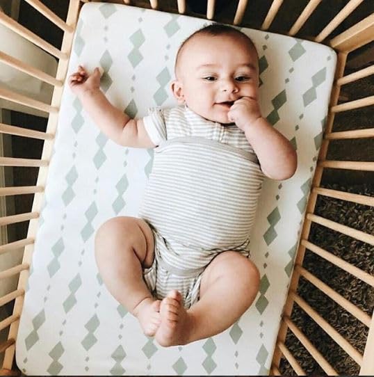 Miniatura 5 de Funda para cambiador, sábanas de cuna para colchón de bebé de 36 x 18 pulgadas, unisex, gris salvia diamante, paquete de 2 unidades