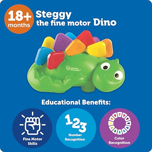 Learning Resources Steggy, der Dino zur Förderung der Feinmotorik, Ab 18 Monaten, Lernspiel Farben, Zahlen und Pinzettengriff… – Ansicht 6