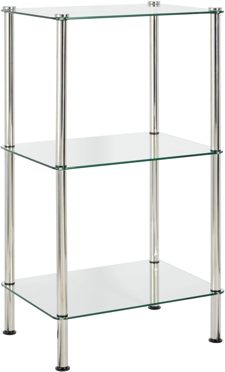 mDesign Bathroom Floor Storage Rectangular Tower, 3 Tier Open Glass Shelves - Compact Shelving Display Unit - Multi-Use Home Organizer for Bath, Office, Bedroom, Living Room - Clear/Chrome Metal