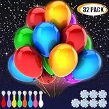 M.C.works 32 Pack Light Up Balloons Party LED Balloons Fun time, 8 Colors Balloon, Colorful Warm Light, Lasts 12-24 Hours Birthday, Wedding, Parties, 7 Blossom Clips & Ribbon Included.