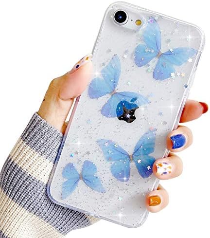 Compatible with iPhone 7/8/SE 2020/SE 2022 Cute Clear Case,Bling Glitter Sparkly Butterfly Design Slim Soft TPU Protective Phone Case for iPhone 7/8/SE 2020 4.7''