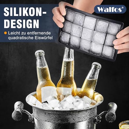 Walfos® Silikon Eiswürfelform,3er-Pack flexible Eiswürfelformen mit Deckel, quadratische eiswürfelbehälter zum einfachen Lösen,BPA-frei… – Ansicht 5