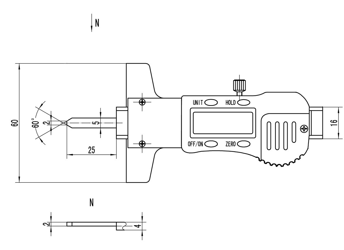 CNC Calidad Digital profundos de calibre Vernier ( – con Faston Punta 25 X 5 X 2 Mm – Pantalla Digital – din862