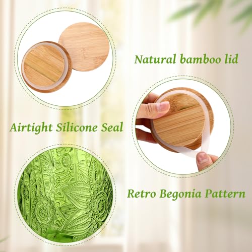 Teecyhooo 6 Pack Decorative Vintage Glass Jar Sunflower Glass Storage Jars with Seal Solid Wood Lid Cute Vintage Food Candy Jars Container for Coffee sugar Tea Nuts Bath Salt Kitchen(Green,33.8 oz)