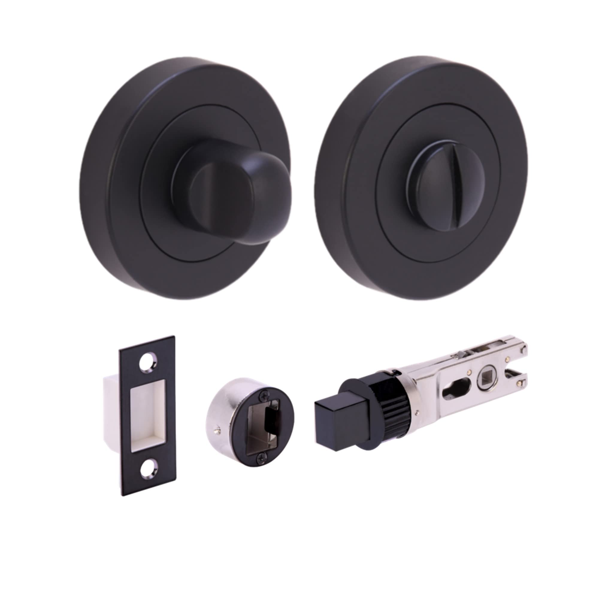 HANDLEZONE® Bathroom Toilet Door Thumb Turn and Release Bullet Round Deadbolt Kit - Black Matt - 76mm Bolt with 57mm Backset — image 1