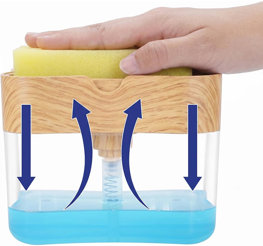 Image of Innovative Bambo Style Dish Soap Dispenser for Kitchen Sink with Sponge Holder, 13 oz Refillable Kitchen Soap Dispenser, Countertop Soap Pump for Dishwashing Liquid, Kitchen Sink Organizer