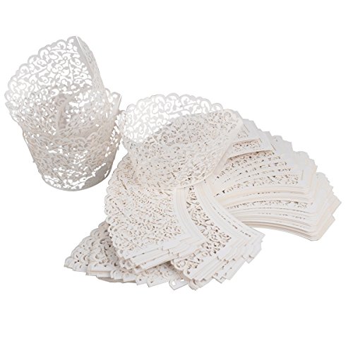 Saitec Cream Ivory Cupcake Wrappers 100 Filigree Artistic Bake Cake Paper Cups Little Vine Lace Laser Cut Liner Baking Cup Muffin Case Trays For Wedding Party Birthday Decoration #TOP4