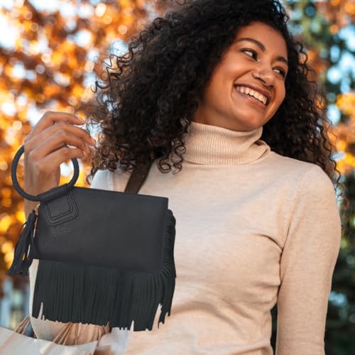 Image of NGIL Faux Leather Mini Wristlet Purse | Women's Handbag, Fashion Wristlet Wallet, Compact Everyday Purse with Fringe Tassel