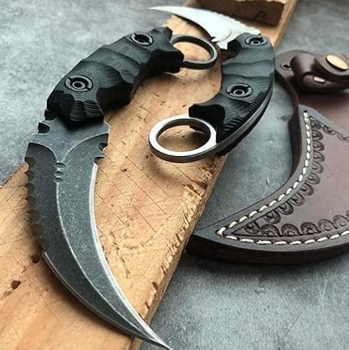 HOLYEDGE Heavy Duty Pocket Tactical Fixed Blade Karambit Knife G10 Handle D2 Blade Double Edged Strike Hunting Knifes CSGO Claw Knives (Black)