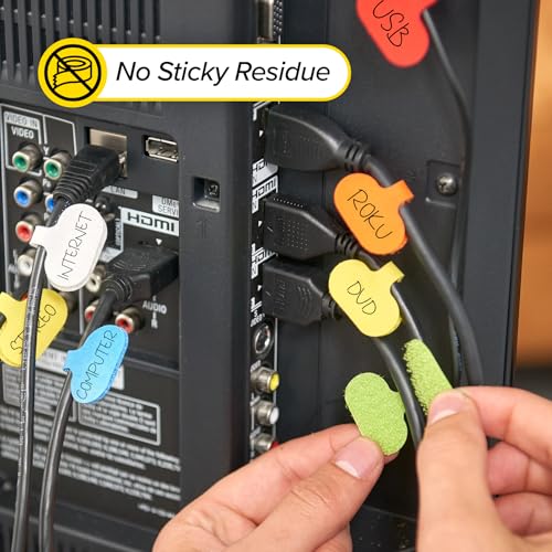 Image of Wrap-It Storage - Cable Labels - Oval, Multi-Color (36 Pack) | Write-On Wire Tags for Cord Identification with Power Strips Behind Desks and TVs