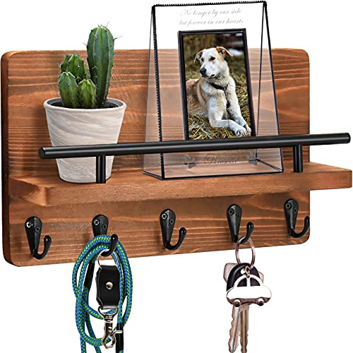 Wall Key Holder 100% Pine Wood,Rustic Key Hangers for Wall,Key Hooks for Wall with Shelf,Key Holder for Wall with Shelf Key and Mail Holder for Wall Decorative for Entryway Hallway