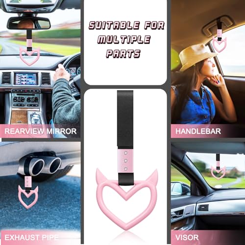 Image of 4 Pieces Heart Handle Keychains Car Accessory Heart Hand Strap Drift Charm for Car Interior Exterior Decoration(Pink,Devil)