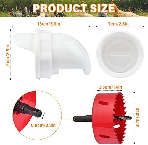 Chicken Feeders No Waste with Stopper Caps,Waterproof Poultry Feeder Port Gravity Feed Kit,DIY Chicken Feeder with Hole Saw Suitable for Buckets,Boxes,Tanks(4 Ports,1 Hole Saw) - 1