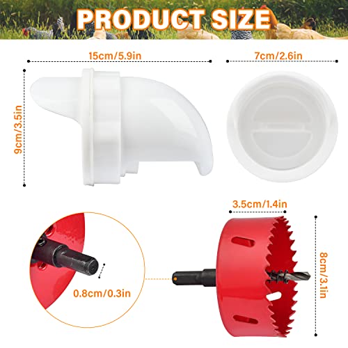 Chicken Feeders No Waste with Stopper Caps,Waterproof Poultry Feeder Port Gravity Feed Kit,DIY Chicken Feeder with Hole Saw Suitable for Buckets,Boxes,Tanks(4 Ports,1 Hole Saw)