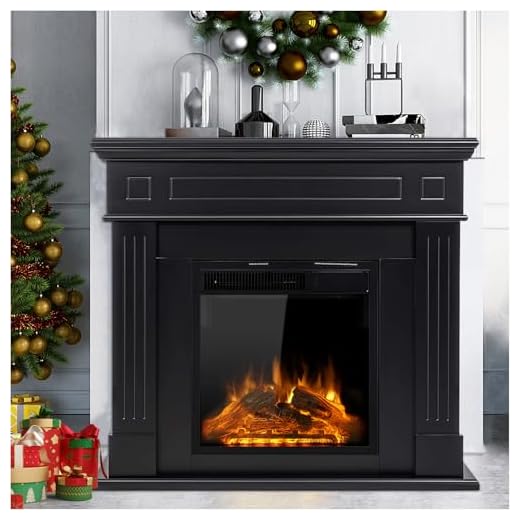 Electric Fireplace with Mantel Black Electric Fireplace Heater 1500W Electric Fireplace Freestanding with Remote Control Fireplace Mantel Wooden Surround Firebox Adjustable Led Flame