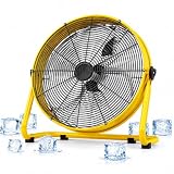 Ventilatore per Pavimenti in Metallo a 16 Pollici di Alta velocità, Ventilatore Industriale con 3 velocità, Testa inclinabile di 130 Gradi per la Camera da Letto dell'officina del Negozio del Garage,
