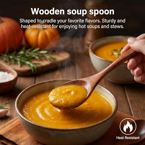 Image of Thinp 2 Pcs Wooden Spoons for Eating, 7 Inch Wood Soup Spoons Long Handle Wood Teaspoons Woods Table Spoon for Cooking Wooden Serving Spoon for Tea Coffee Honey Desserts Cereal