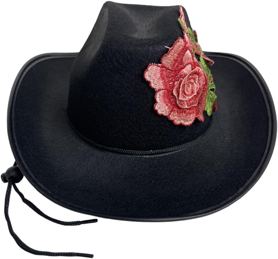 Vintage Flower Panama Hat Roll Brims Hat Punk Western Caps Stage Props Hat Costume Props Hat Bachelorette Party Hat Fashion Nightclub Headpiece