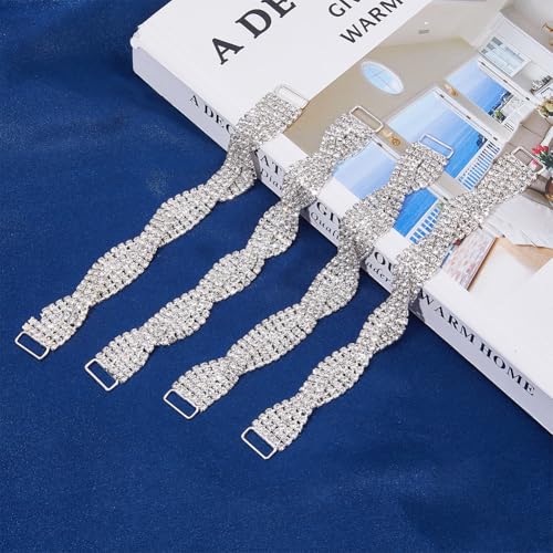 SUPERFINDINGS 4Pcs Alloy Crystal Rhinestone Bikini Connector Buckle Metal Chain Metal Buckles Silver Bra Swimwear Connectors Rectangle Buckle Clips Links For Swimming Wear Bikini Decoration 17.7cm - Image 3