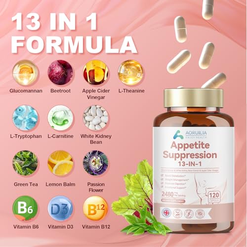Appetite Suppressants for Women, 13 in 1 Fat Burner 2480mg Natural Formula with White Kidney Bean Extract, Glucomannan, Apple Cider Vinegar, Vitamins B6 & B12, Green Tea Extract, 120 Capsules - Image 3