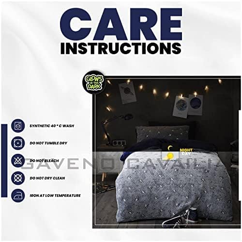 GC GAVENO CAVAILIA Fleece Planet Duvet Cover, Soft & Cosy Glow In Dark Bedding Single Size, Snuggle & Cuddly Bed Covers, Grey