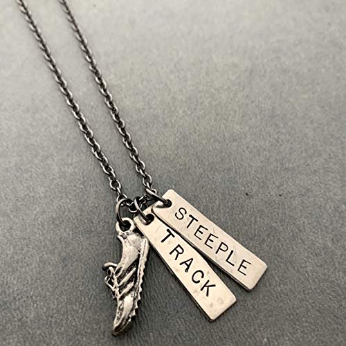 RUN TRACK STEEPLE Necklace - Pewter Running Shoe Charm and 2 Hand Hammered